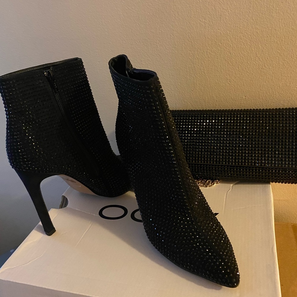 Aldo Black Sparkle Ankle Boot w/ matching clutch